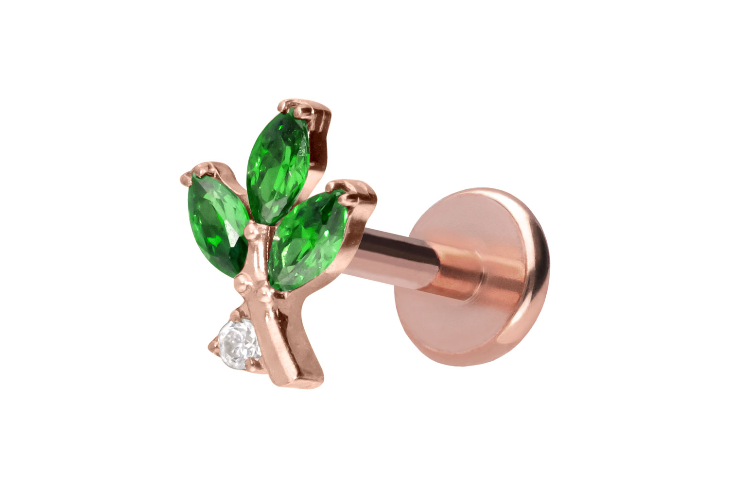 Titan Labret Piercing mit Push Fit KRISTALLZWEIG